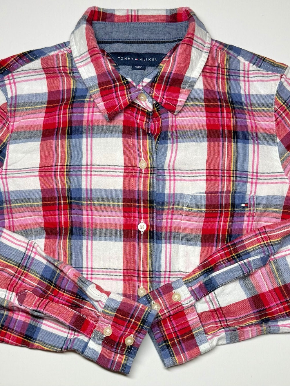 Tommy Hilfiger Red Blue‎ Plaid Button Down Shirt Men’s Small Cotton Long Sleeve
